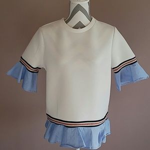 Moelleux white top with flare short sleeve